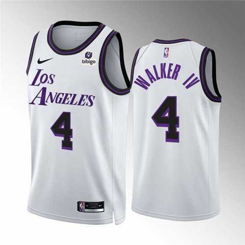 Men%27s Los Angeles Lakers #4 Walker IV White City Edition Stitched Basketball Jersey Dzhi